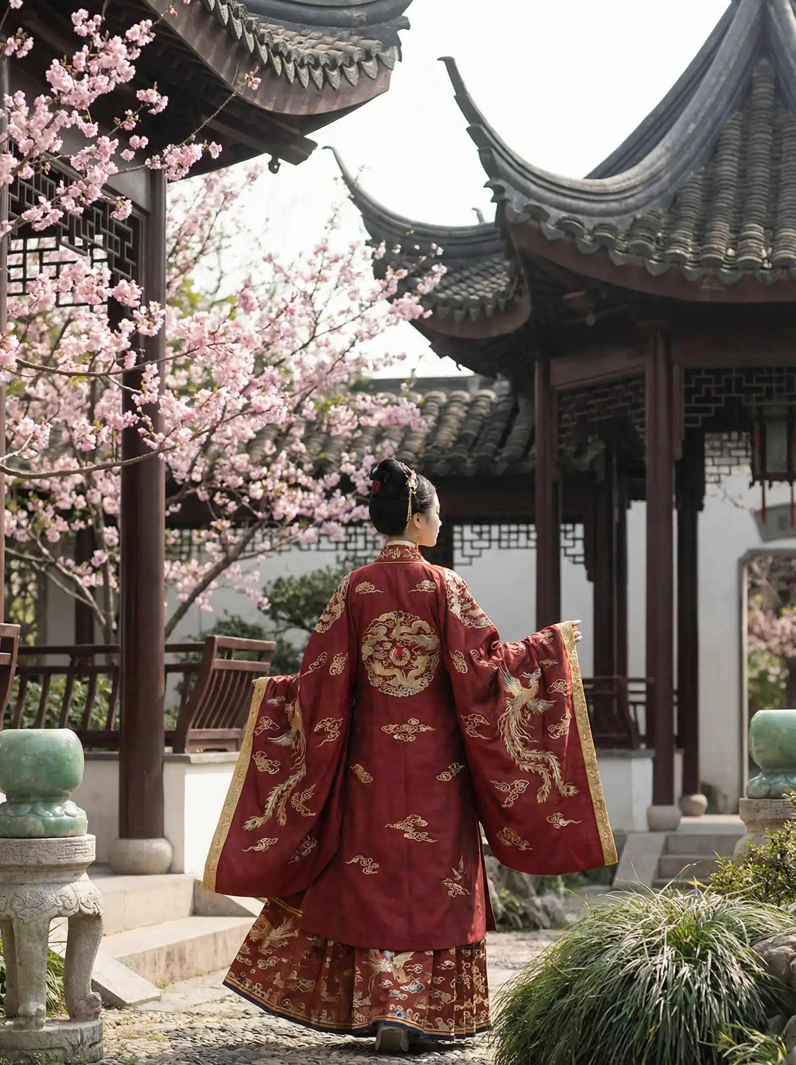 明日花绮罗全集 明制汉服红色凤凰刺绣